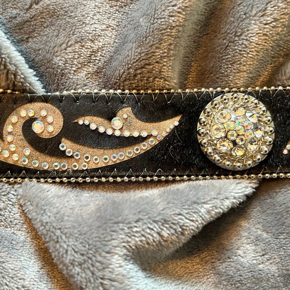 Black Leather Rhinestone Bling Belt Size L - Picture 9 of 13